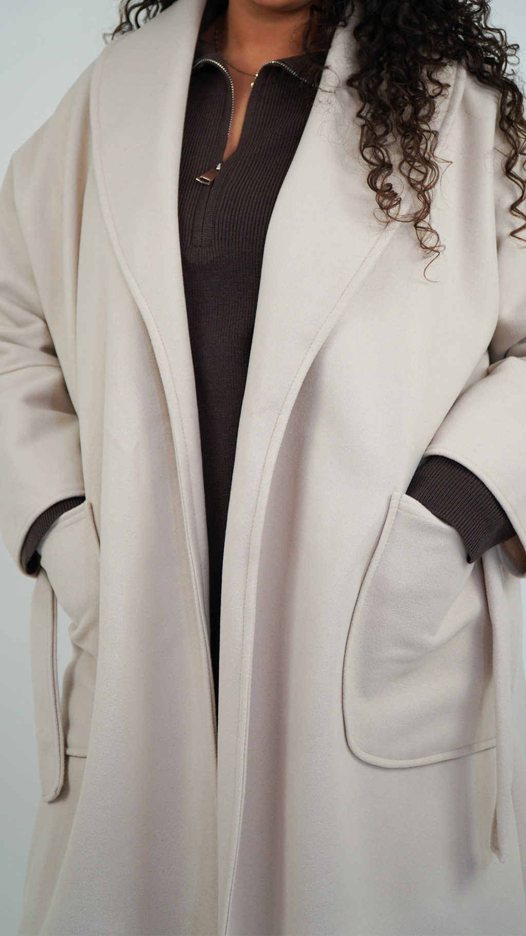 MANTEAU FEMME BEIGE OVERSIZE A CEINTURE