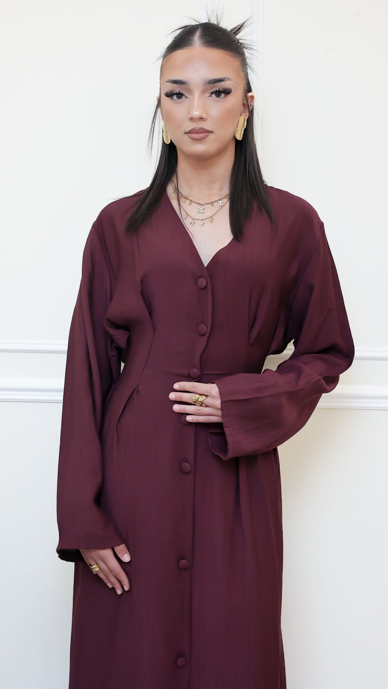 Robe Longue Structurée "Nelya" - Bordeaux Intense