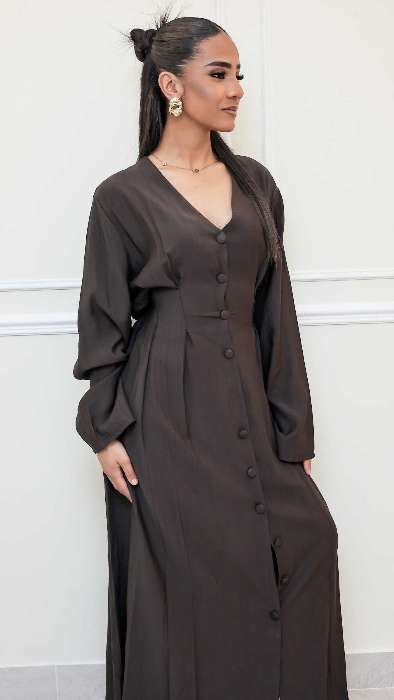 Robe Longue Structurée "Nelya" - Brun Chocolat