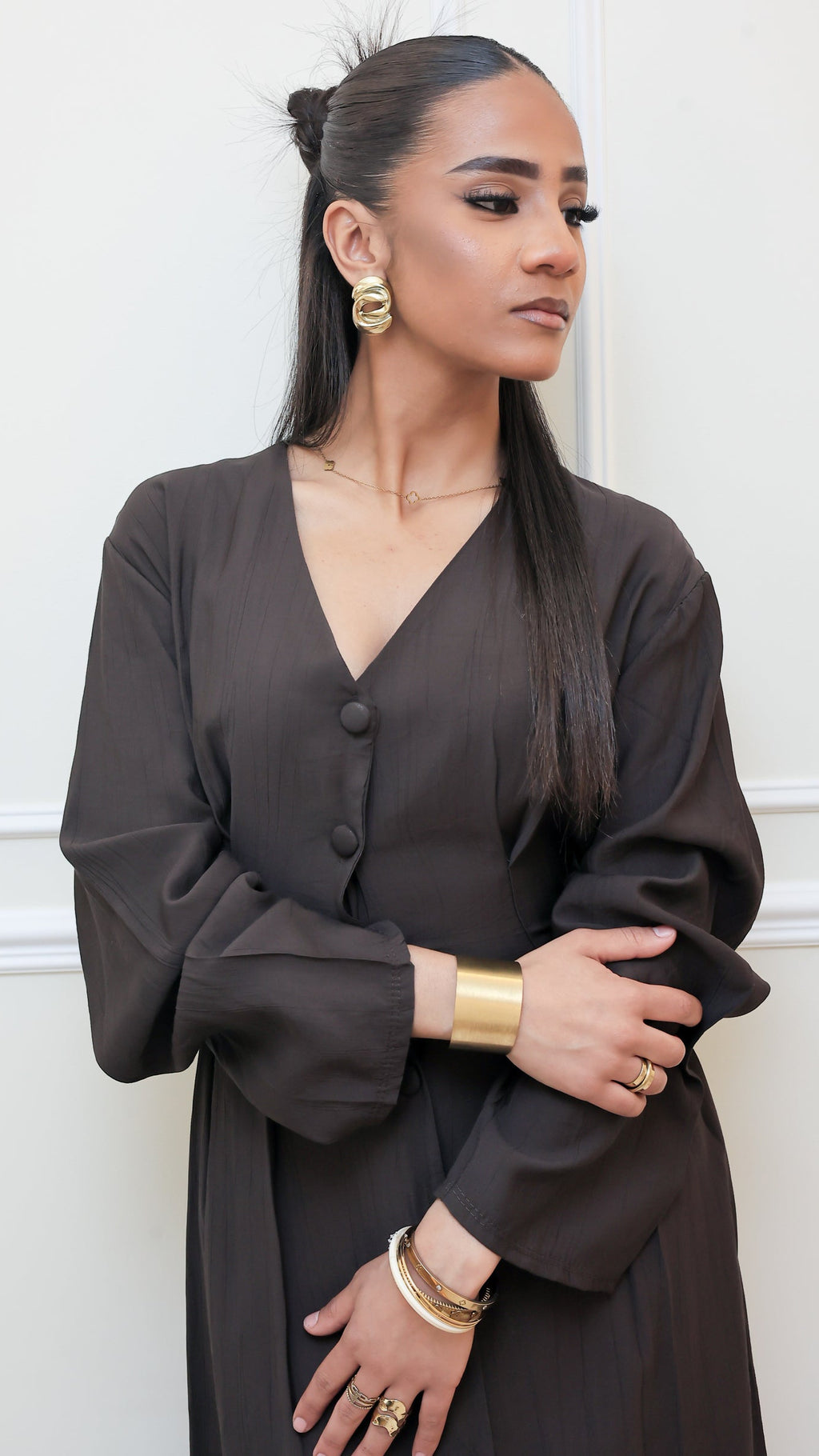 Robe Longue Structurée "Nelya" - Brun Chocolat