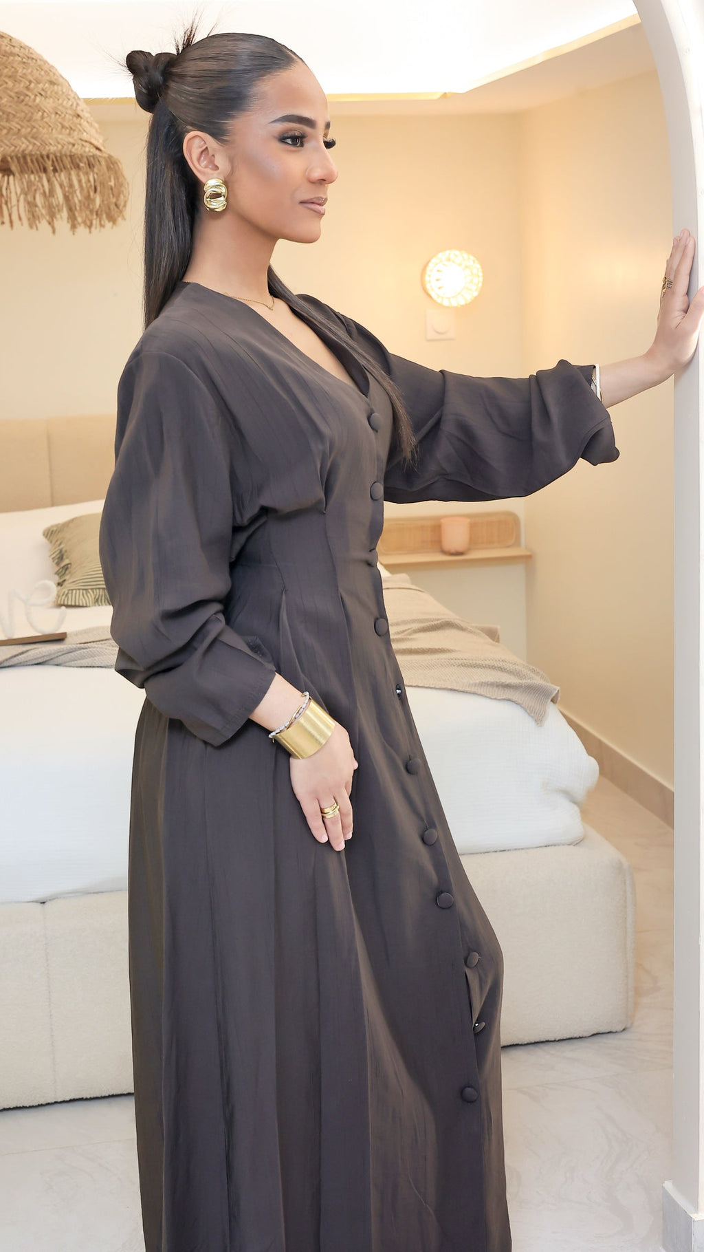 Robe Longue Structurée "Nelya" - Brun Chocolat
