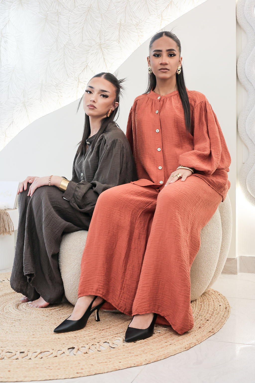 Ensemble Fluide "Alya" en Tissu Texturé (Terracotta & Kaki)