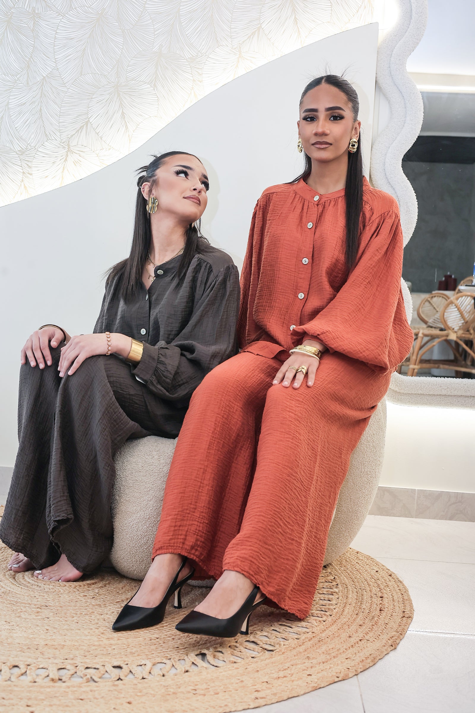 Ensemble Fluide "Alya" en Tissu Texturé (Terracotta & Kaki)