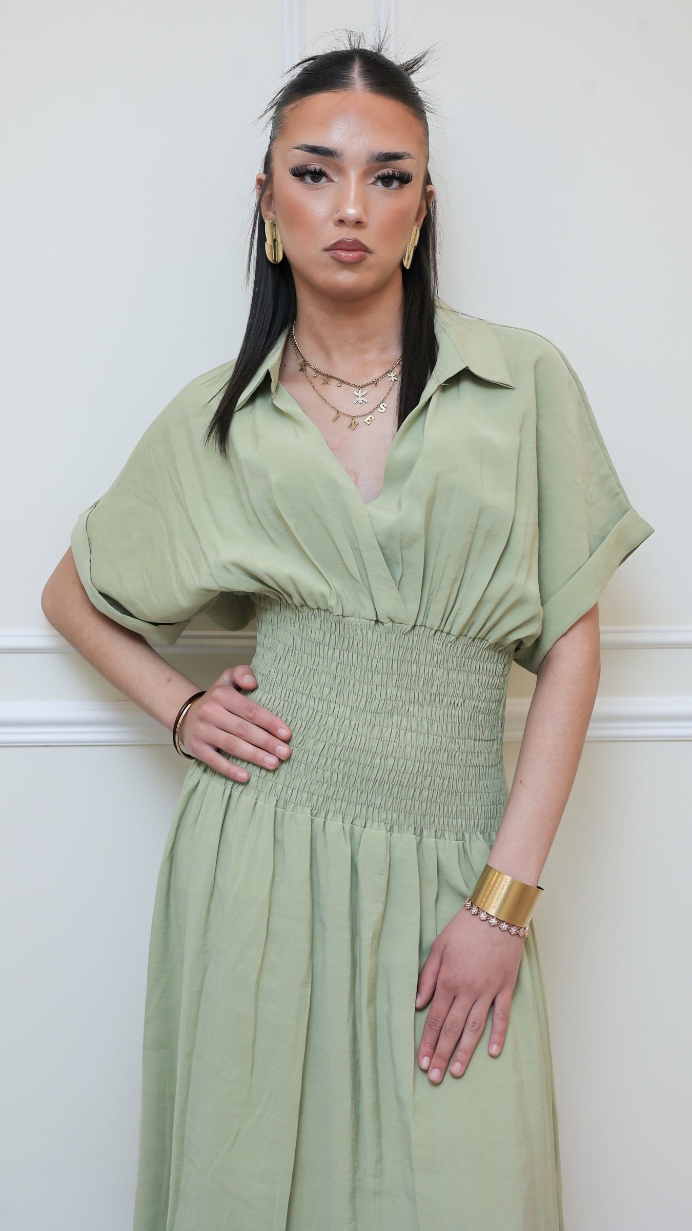 Robe Longue Smockée "Amalia" - Vert Sauge