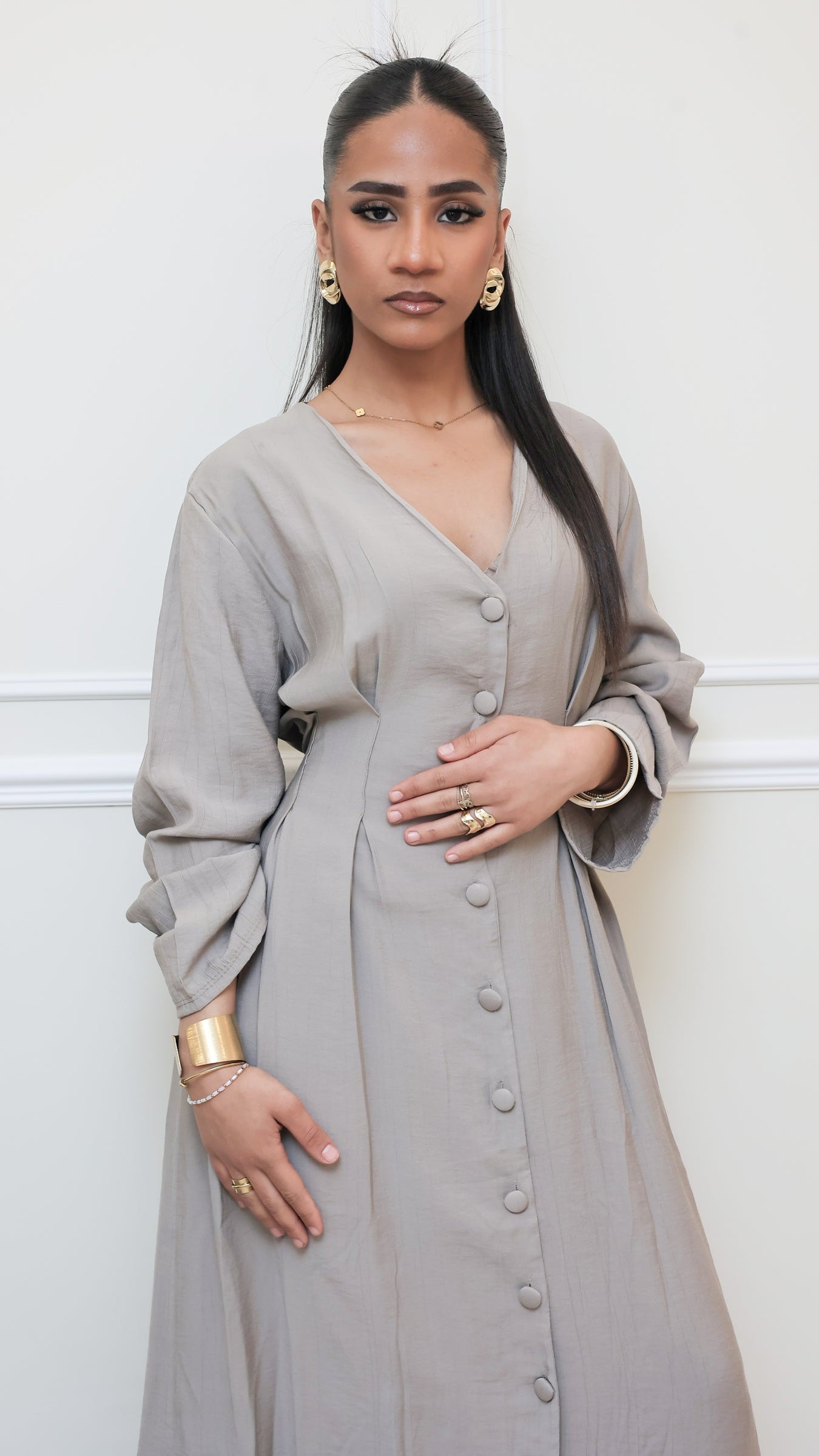 Robe Longue Chemisier "Lina" - Beige Sable