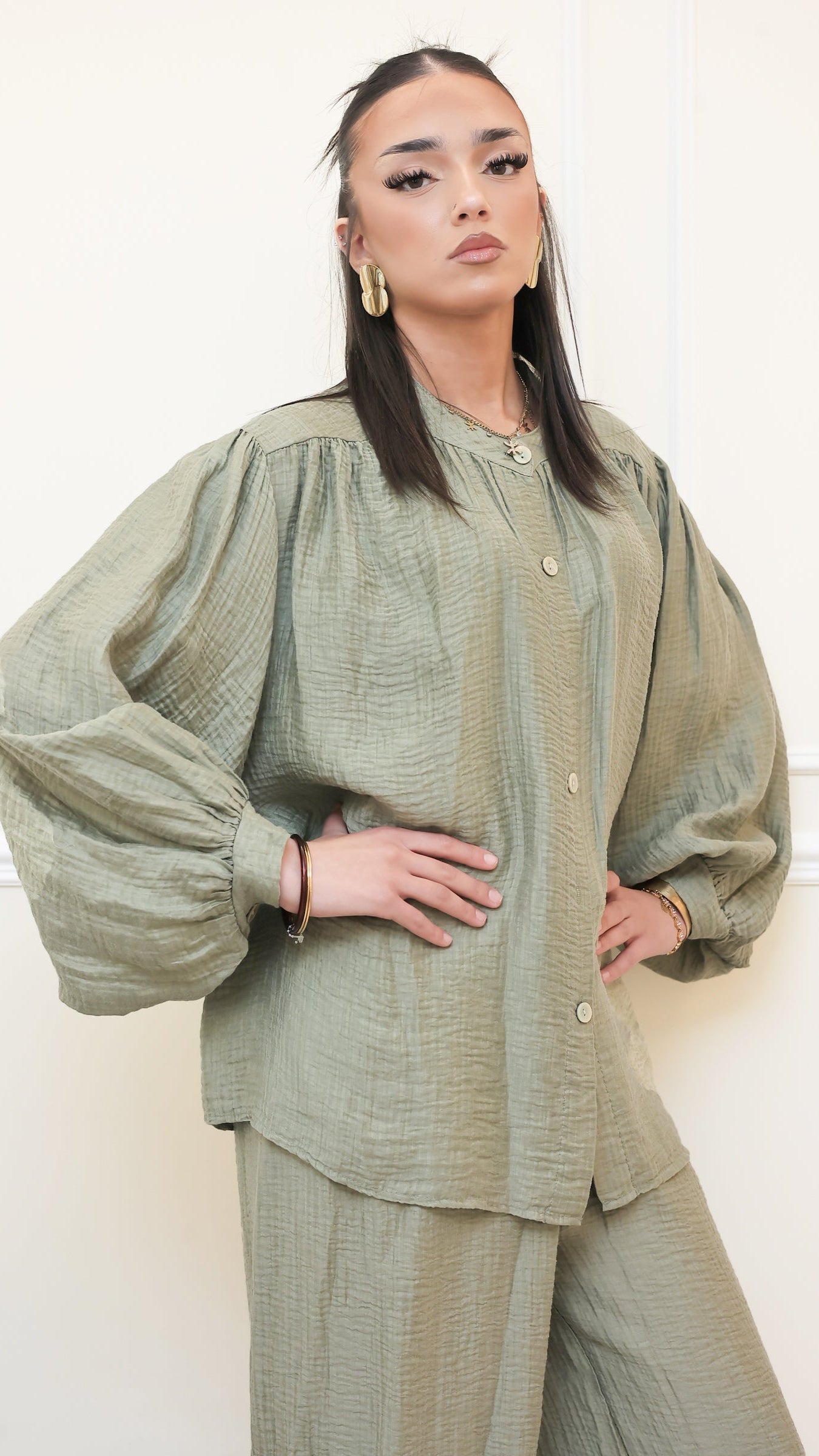 Ensemble Fluide "Mila" en Gaze Texturée - Vert Sauge