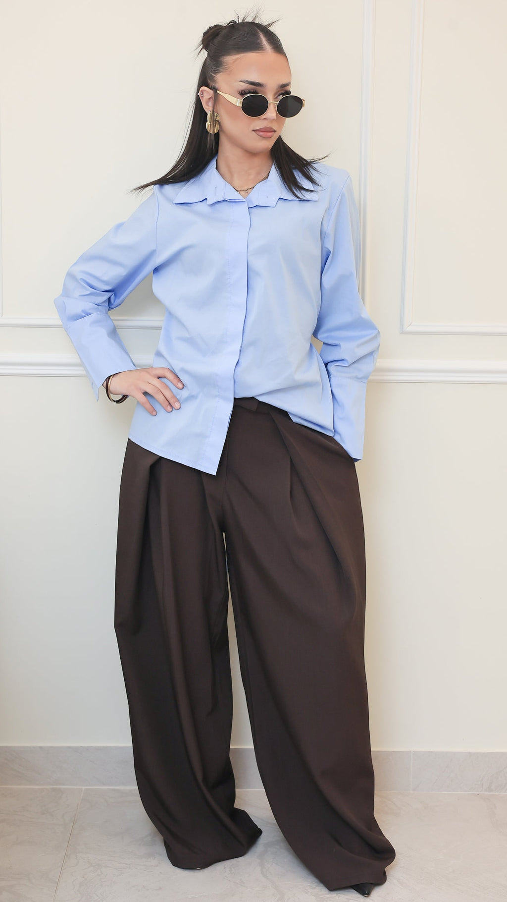 Pantalon Marron large femme taille haute | Chic & fluide