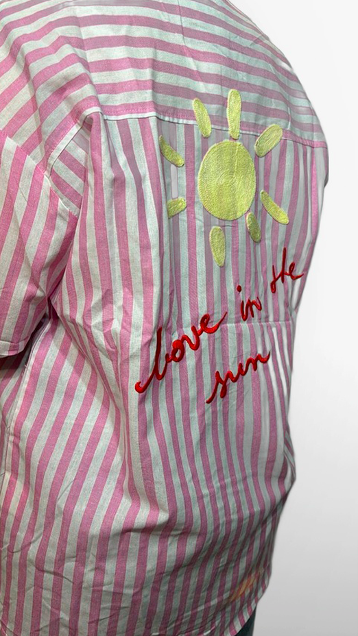 La Chemise à Rayures Cœur – Rose & Blanc