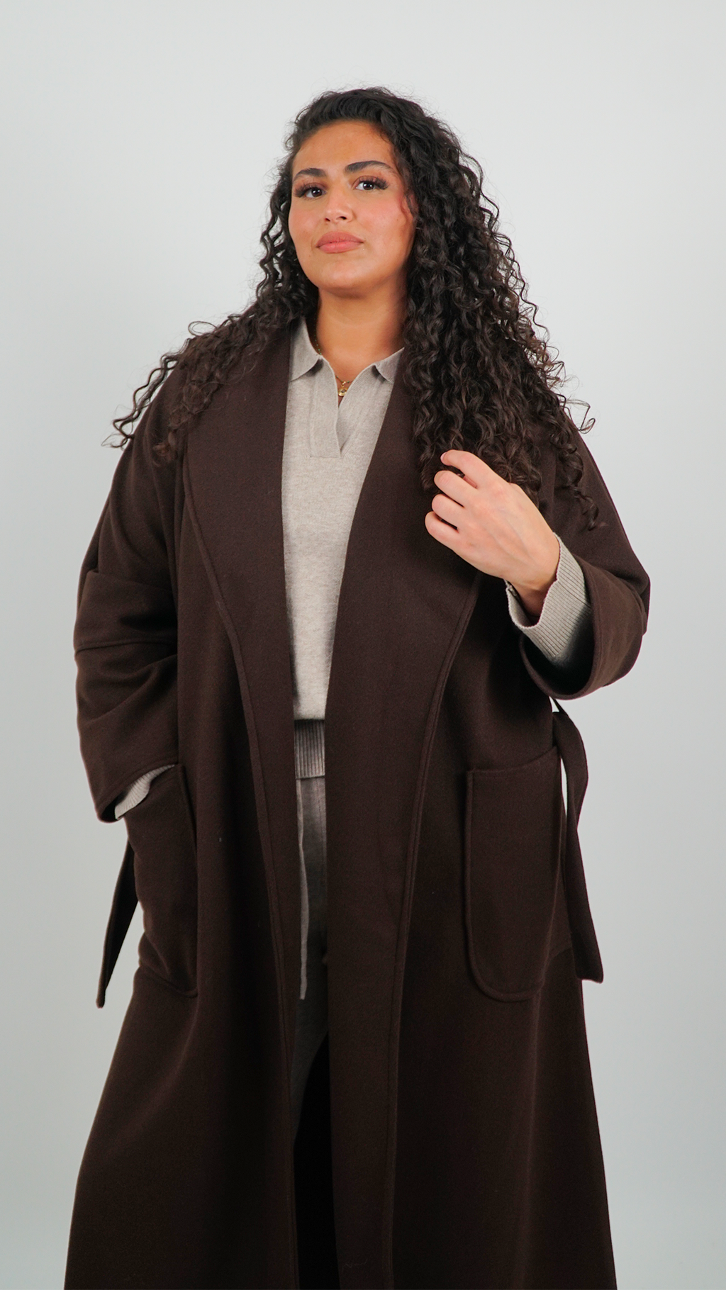 MANTEAU FEMME MARRON OVERSIZE A CEINTURE