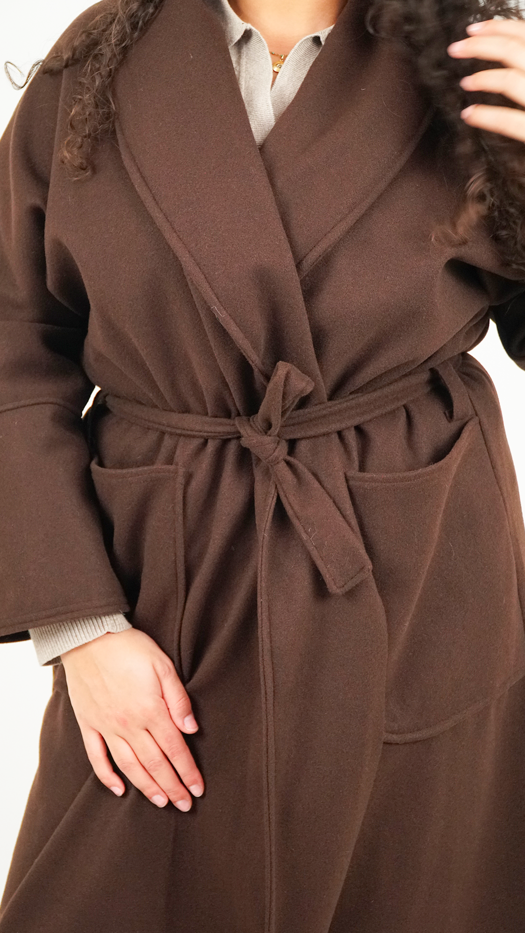 MANTEAU FEMME MARRON OVERSIZE A CEINTURE