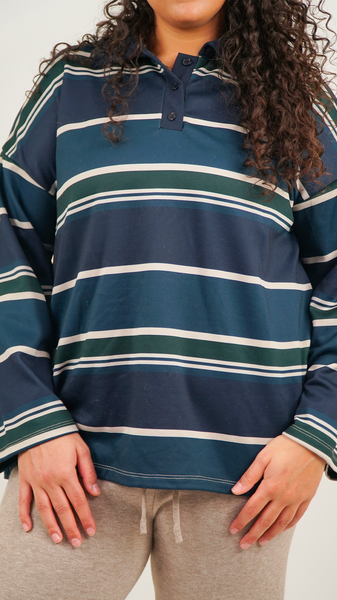 HAUT FEMME RAYÉ BLEU OVERSIZE À COL POLO,