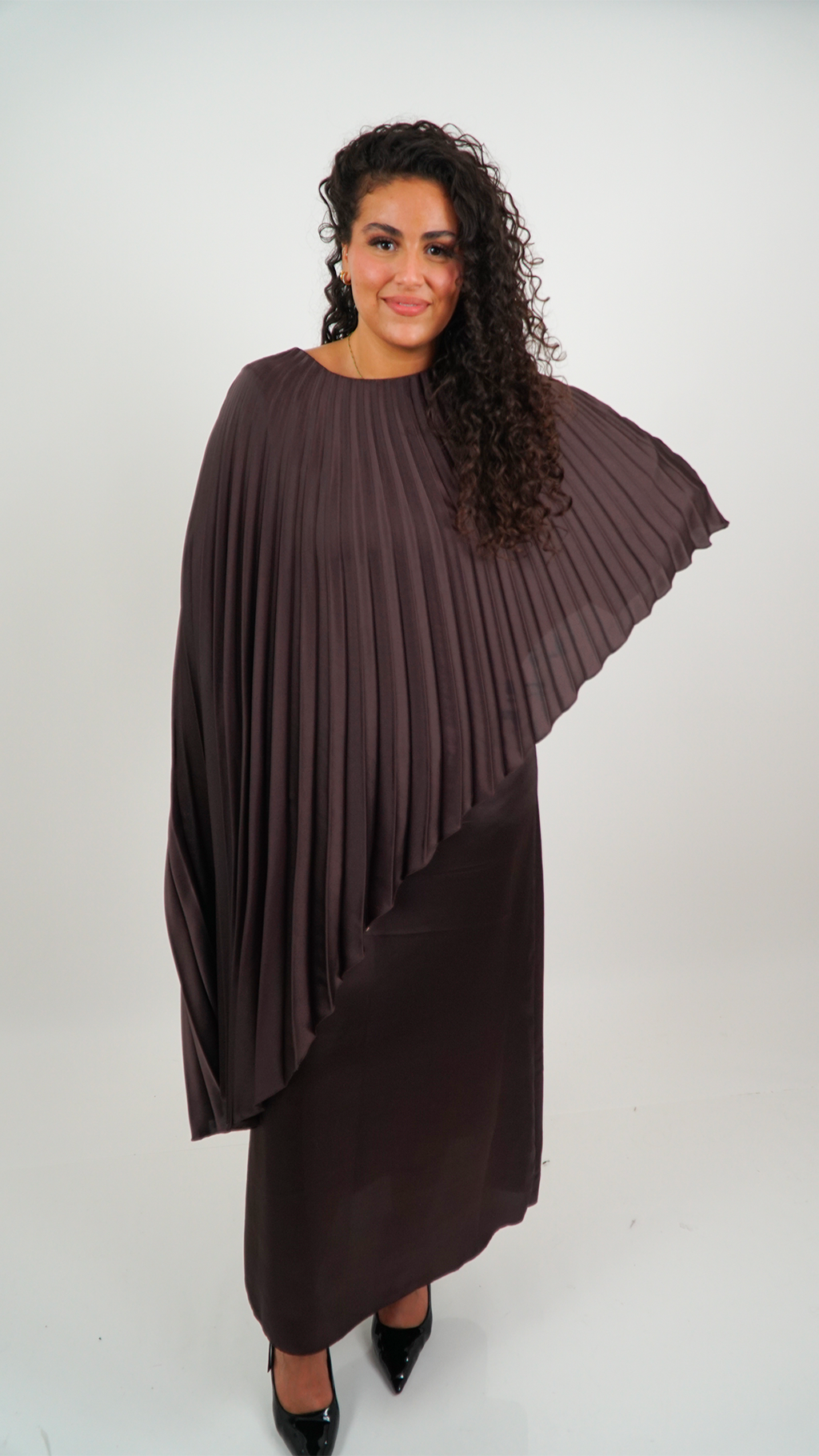 ROBE FEMME PLISSÉE MARRON