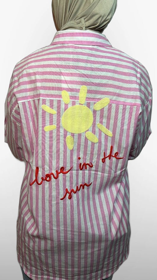 La Chemise à Rayures Cœur – Rose & Blanc