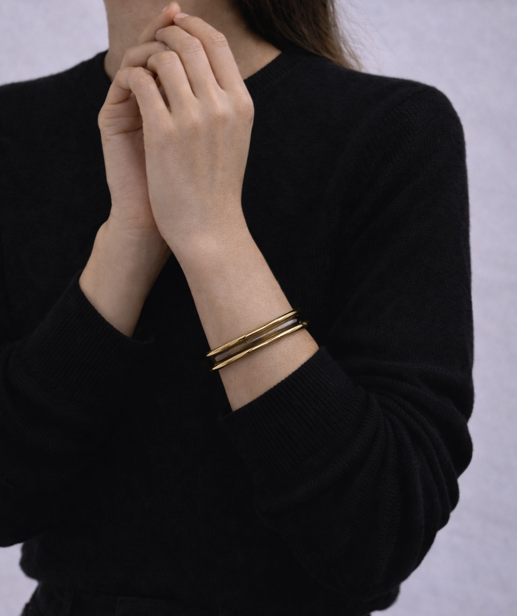 Lot de bracelets joncs femme dorés et effet marbré