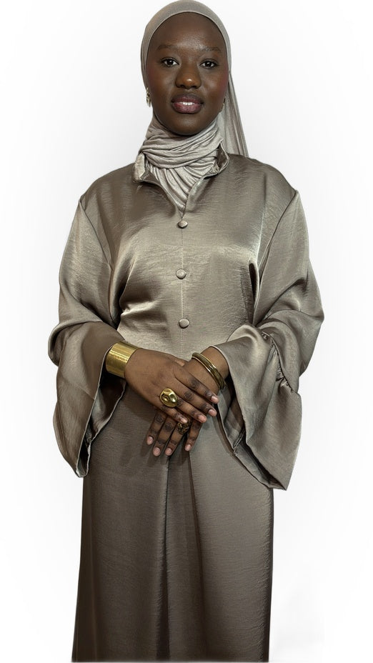 Abaya satinée effet perle – couleur champagne
