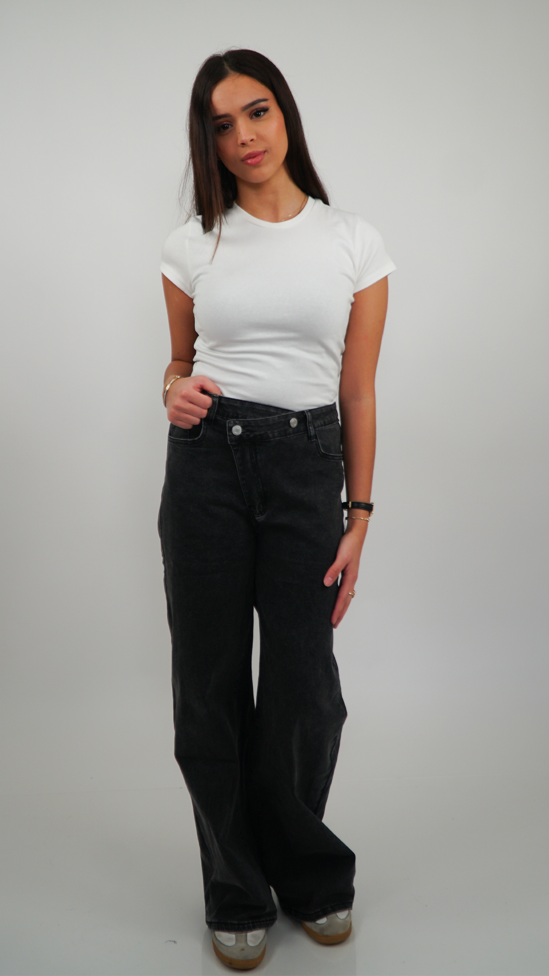 JEAN LARGE GRIS FONCÉ TAILLE HAUTE