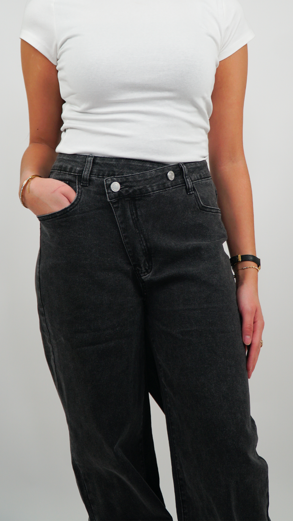 JEAN LARGE GRIS FONCÉ TAILLE HAUTE